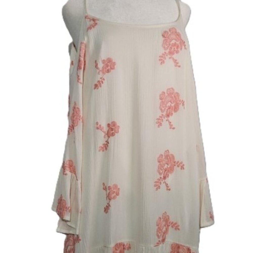 Altar'd State Cold Shoulder Long Sleeve Cream & Pink Design Mini Dress - Size S